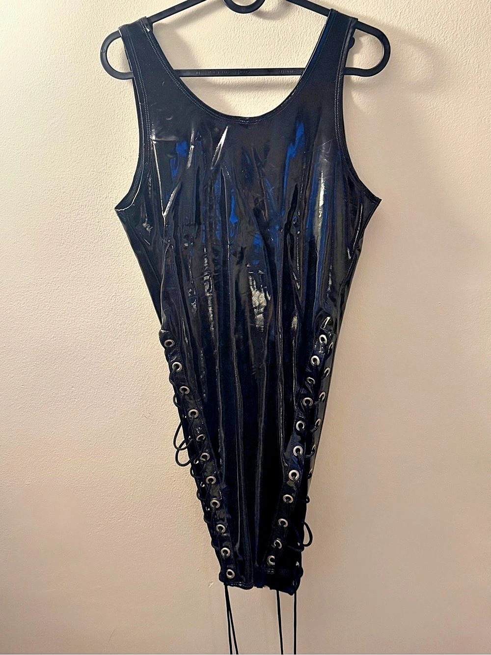 Women's Black Patent Lace-Up Mini Dress
